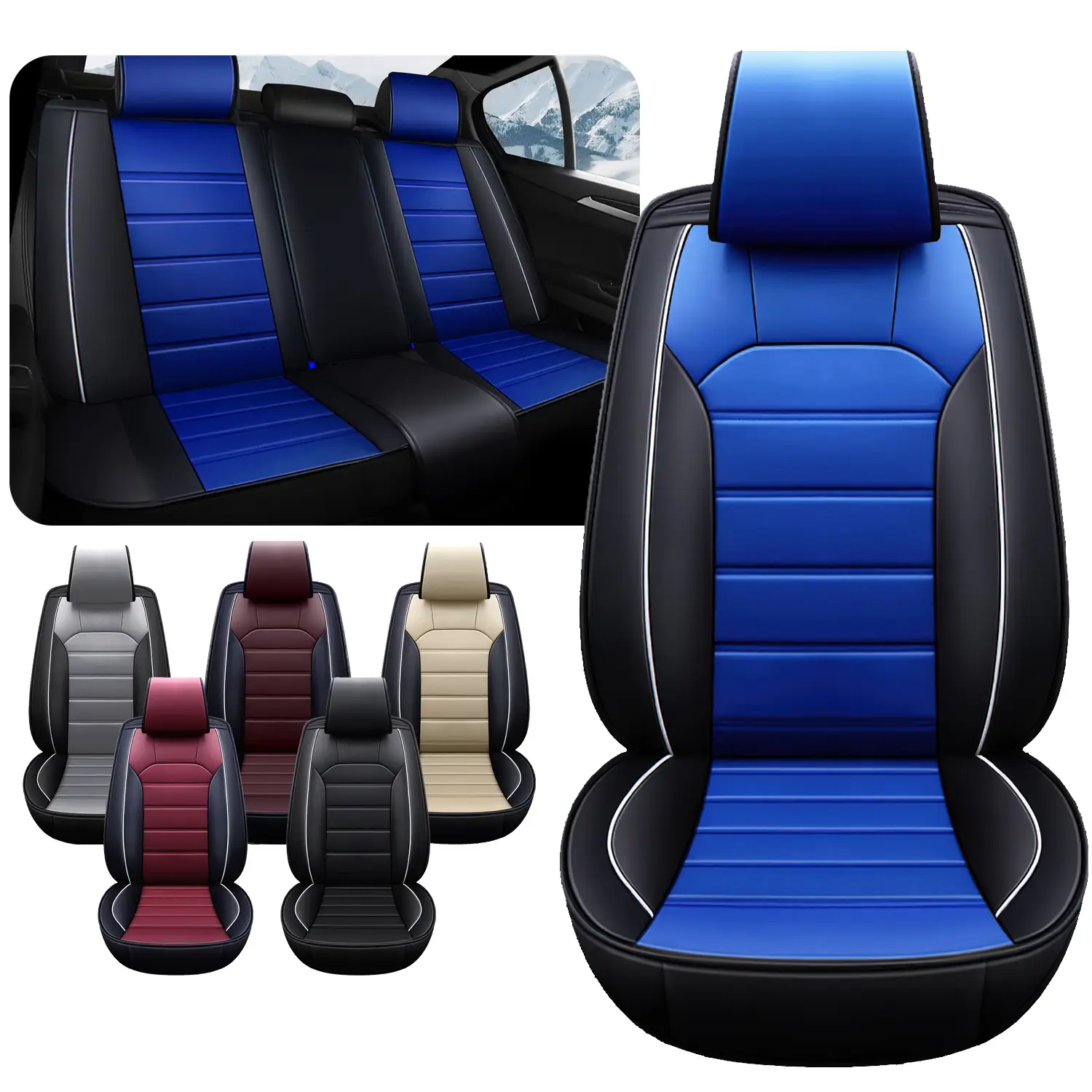 Leather Car Seat Covers, 5-Seats Universal Seat Covers for Cars Full Set, Waterproof and Breathable Automotive Seat Covers Front and Rear Seat Covers