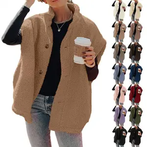 Womens Fuzzy Fleece Vest Casual Oversized Warm Button Down Sherpa Vest Jacket with Pockets