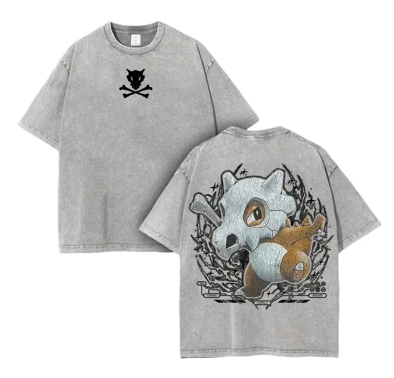 Pocket Monsters "Cubone" Vintage Unisex Oversize Anime Manga Acid Washed Heavyweight Cotton T-shirt for Fans Washed Streetwear Shirt t shirt soft cotton vintage streetwear unisex t-shirt washed tees for Men and Women Oversized Apparel