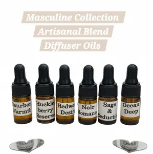 Gee's Scentis Masculine Collection Artisanal Blend Diffuser Oils 3 ml Handcrafted by Gee Bourbon Warmth Huckleberry Reserve Redwood Desire Noir Romance Sage & Seduction, and Ocean Deep.