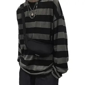 Unisex  Stripe Long Sleeve T Shirts Gothic Harajuku Loose Crew  Summer Tee Tops