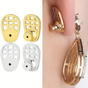 2pcs 18K Gold-Plated Ear Lifters for Droopy Ears - Heavy-Duty Grid Backing, Large Secure Earring, Non- Lift, Daily Wear for, Year-Round Use (for all Light Beige Types)