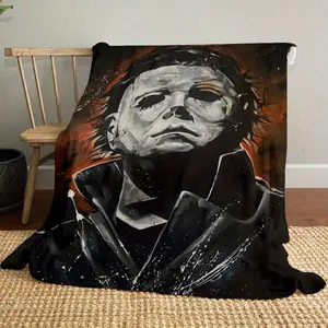 Halloween Icon Michael Myers Patterned Blanket, Soft All-Season Office Flannel Fleece Throw, Polyester Knit Fabric, Ideal Birthday and Holiday Gift, Outdoor, Fleece