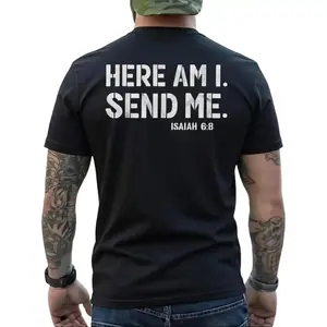Women's Cotton Smooth Simple Casual Short-Sleeve Crewneck Christian Tee, Isaiah 6-8 "Here Am I Send Me Faith" Graphic Shirt, Fathers Day Gift for Dad