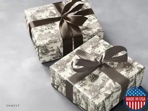 Toile De Jouy Brown Wrapping Paper, Holiday Gift Wrap, Red Christmas, Vintage French Fabric Art Wrap Paper, Design Luxury Chinoiserie