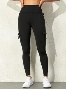 Women's Plain High Waist Pocket Leggings, High Waisted Leggings, Casual Comfy Stretchy Skinny Pants for Yoga Gym Workout Running, Summer Outfits 2024, Women's Bottoms for All Seasons