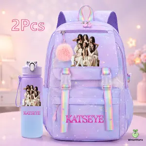 KATSEYE 2PCS Kids Backpack Set with Matching Water Bottle | Kpop School Backpack for Girls | Cute Bookbag for School Travel Gift