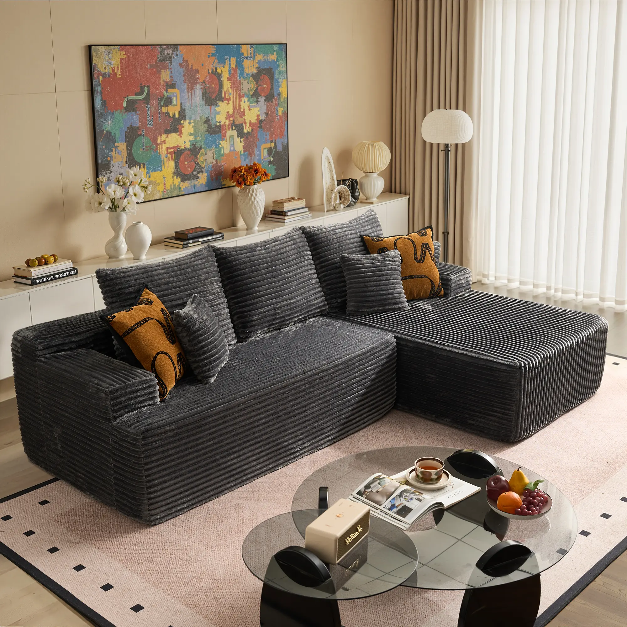 96" Grey L Shaped Sofa with Right Chaise 2