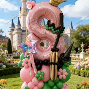 Princess Theme Birthday Party Decoration Set, 40 Inch Number Balloons, Mini Crown & Bow Tie Balloons, Perfect for Photo Props