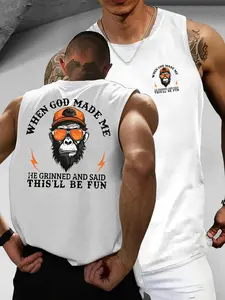 Men's When God Made Me Gorilla Graphic Tank Top, Funny Sarcastic Quote Sleeveless Tee, Casual Gym Workout, Fitted Design Activewear, Athletic Activewear & Streetwear Muscle Shirt