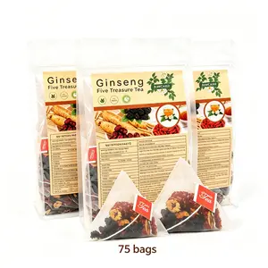 Premium Ginseng Five Treasures Wellness Tea | 250g Large Value Pack, 25 Sealed Sachets | 6 Natural Premium Herbs: Ginseng, Maca & Goji Berry | Daily Energy Boost, Immune Support & Male Vitality,  Vegan Health Drink organic kidney cleanse
