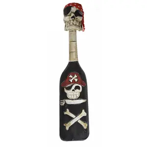 PIRATE BONES BLOOD KNIFE SKULL SKELETON WOOD CARVING PADDLE OAR