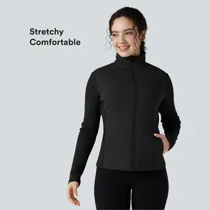 Halara High-neck Contrast Ribbed Slim Casual Stretchy Padded Jacket with Pockets