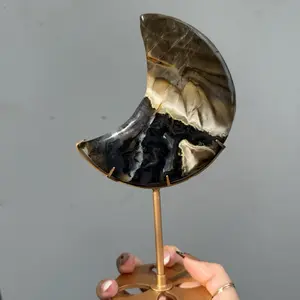 Volcano Agate Moon on Stand – Sapphire & Sage Energy Fiery Earth Tones