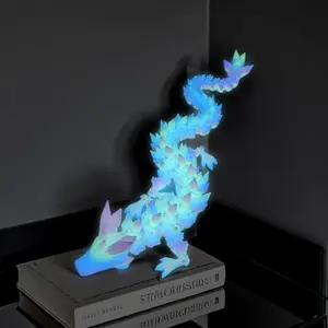 Glowing Crystal Faceted Articulated Dragon Figurine, Premium Luminous Blue & Purple Dragon Model, Unique Home Decor, Sensory Fidget Toy, Collectible Gift for Fantasy Lovers, LED Decorative Sculpture for Shelves, Desks, or Nightlight