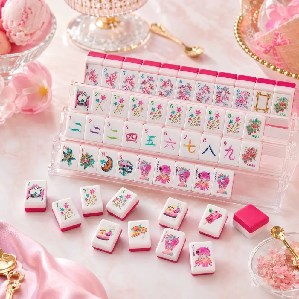 32mm 160-Piece Candy Ice Cream Themed American Mahjong Set, 4-Layer Acrylic Mahjong & Chess Set, Suitable for Family Game Nights & Group Board Game Gatherings with Color-Coded Pieces