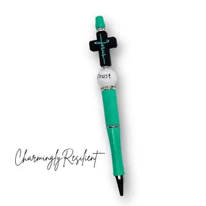 CharminglyResilient Green Jesus Beadable Pen with Refill