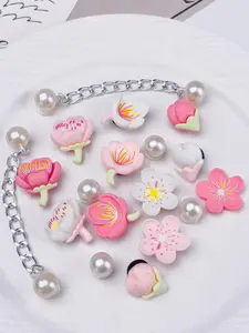 Lotus Pearl Flower Bling Shoe Charms Crocodile Decor Set, Simple Cute Jibbitz Accessories, 18-piece Bling Pearl Sandal Decoration Kit, Shoe Embellishments