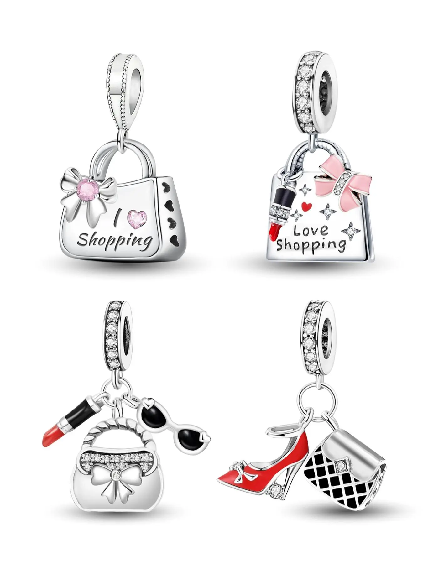 Fashionable Shopping Bag & High Heels & Lipstick & Sunglasses Design Charms, Fashionable DIY Jewelry Making Accessories for Women & Girls Stylish Playful Charm