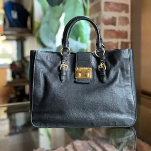 Pre-owned miu miu Goatskin Leather Tote Bags Madras Black Goatskin Tote Bag