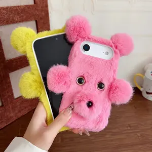 Furry Fluffy Bear Case for iPhone 17 16 15 Pro Max 14 Plus 13 12 17 Air Cute Cover