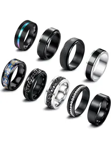 9pcs Mens Stainless Steel Rings Set for Men and Women, Vintage Thumb Bands, Fidget Spinner Wedding Promise Engagement Rings, Stackable Rings, Stacking Ring Set