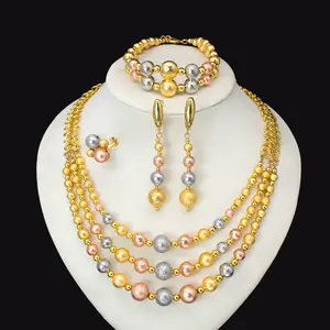 Fashion Jewelry Set For Women Tricolor Beads Necklace Earrings Bracelet And Ring 4PCS Set Jewelry Party Banquet Accessories Holiday gifts