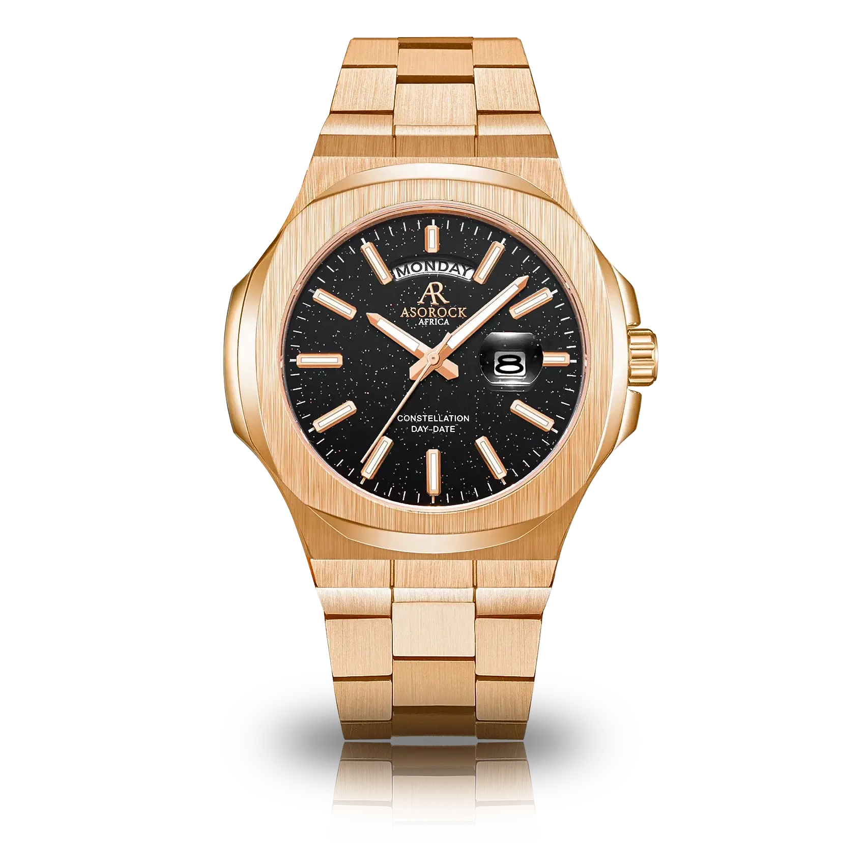 Rosegold/Black Frosted case aventurine Stardust dial Constellation Day Date 44mm homage watch asorock watches