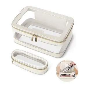 Travel Clear Makeup Bag with Makeup Brush Bag, 2 Counts/set Portable Cosmetic Bag Case, Transparent Makeup Storage Organizer, Waterproof Cosmetic Organizer Storage Bag Set for Women, Makeup Organizer Pouch