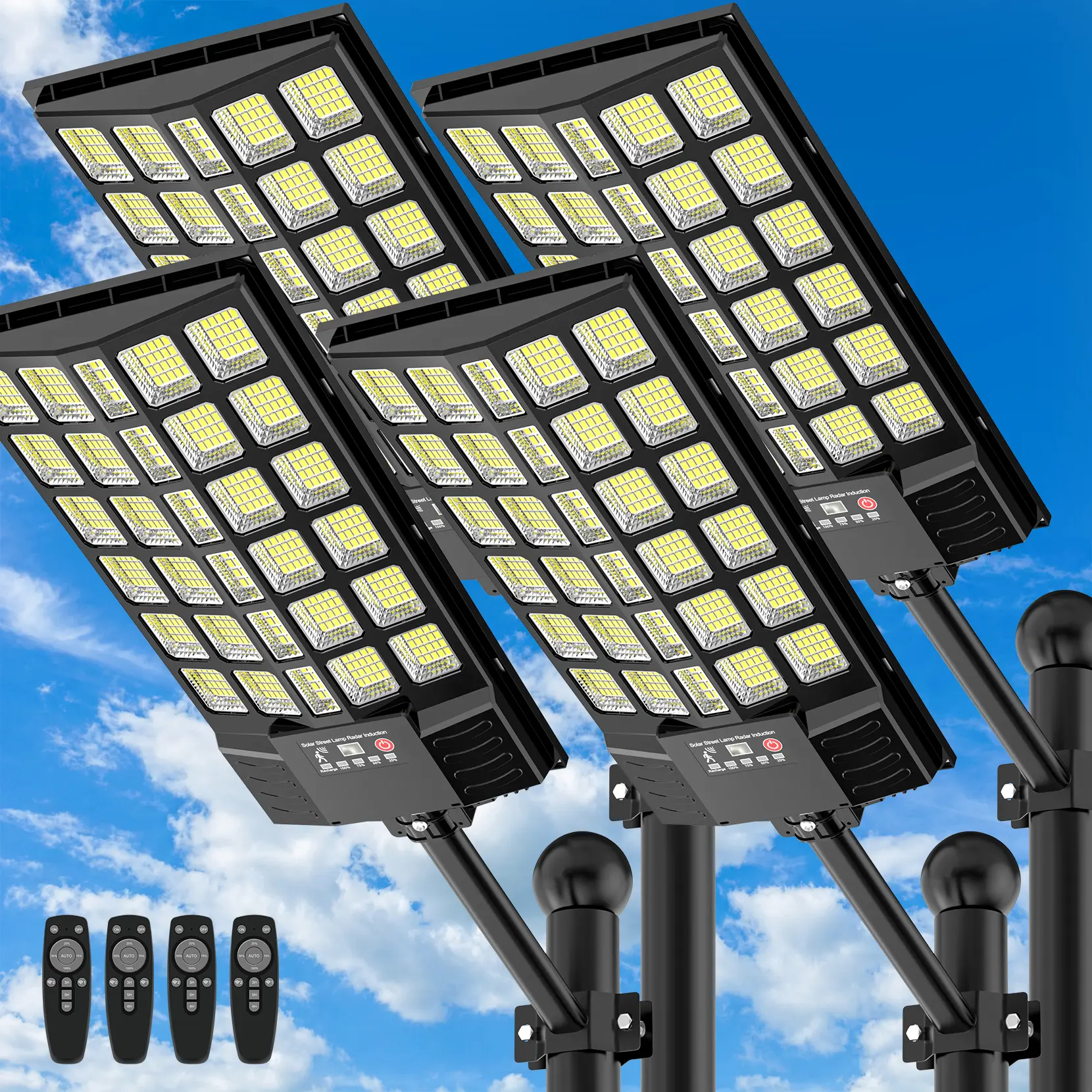 4Pack Solar Street Light, LED Solar Parking Light with Motion Sensor and Remote Control for Outdoor, Streets, Courtyards,Parking Garages