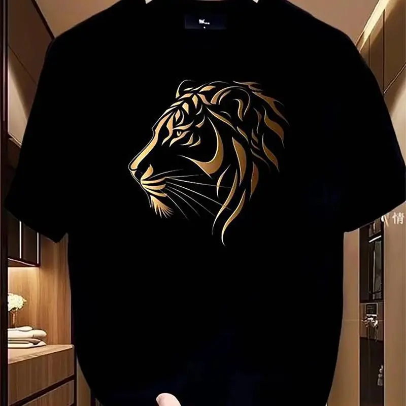 Tiger Short Sleeve T-shirt,Thick Cotton,Summer Holiday,Retro Fashion,printed Design,Loose,Couple Friendly,Half Sleeve,Tiger Tee
