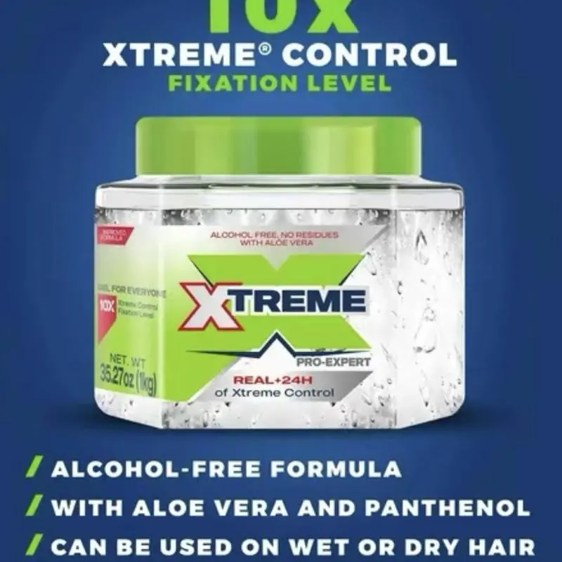 XTREME Pro-Expert Unisex Styling Gel, Jumbo 35.27oz Alcohol-Free with Aloe Vera & Panthenol, Gentle Extra Hold, UV Protection, Smooth Haircare Pack