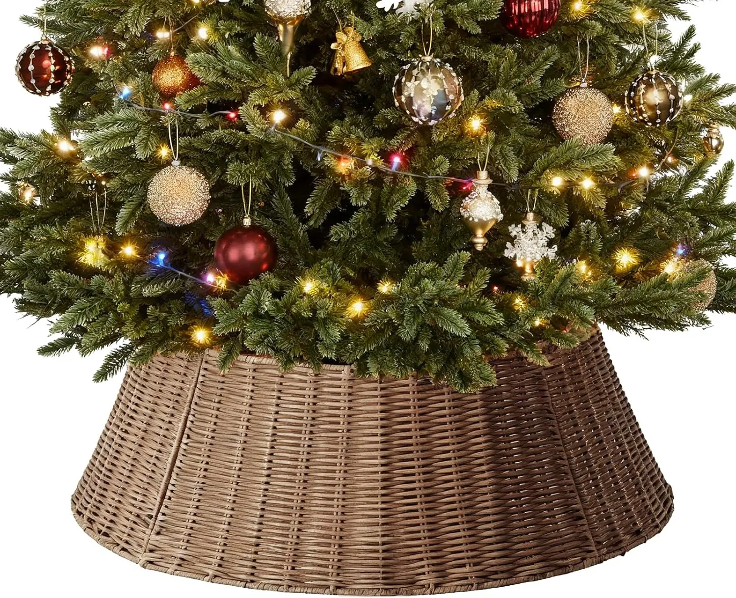 Sweetcrispy Christmas Tree Collar, Wicker Tree Collar for 6-9ft Trees, 4-Piece Wicker Base Cover, Brown