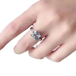 Square Aquamarine Fashion Minimalist INS Style Blue Ring Open Adjustable Index Finger Ring
