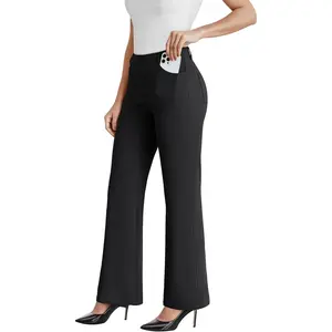 DLOODA Women's Business Casual Stretchy Pull-On Flare Pants - Lady's Basic Plain Machine Wash Pants with Pockets, Minimalist Women's Clothes for Office Work,summervibes