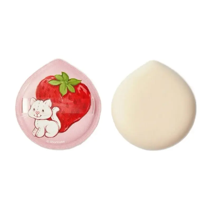 Strawberry Shortcake 2pcs Set Cute Strawberry Soft Makeup Sponges - Pink Design with Cat Illustration makeup brush