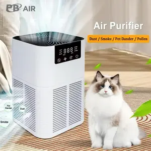 Portable air purifier composite filter air smoke purification, negative ion PM 2.5 display air quality sensor, suitable for small room/bedroom/pet, equipped with aromatherapy sponge, built-in filter, four-sided air intake 24 decibels