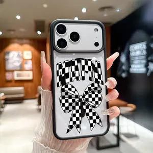 Checkered Bow MAMA Pattern Magnetic MagSafe Phone Case for iPhone 17 Air/16 Pro Max 15 Pro 14 13 12 11 X Plus/Air/Pro Max/Pro Shockproof Slim Protective Cover Casing with Non-Slip Design