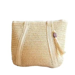 Summer Vacation Straw Braided Shoulder Bag, Elegant Tassel Fringe Handmade Woven Tote Bag, Large Capacity Casual Beach Handbag, Minimalist Stylish Luxury Purse For Outdoor Travel Shopping Leisure Occasions