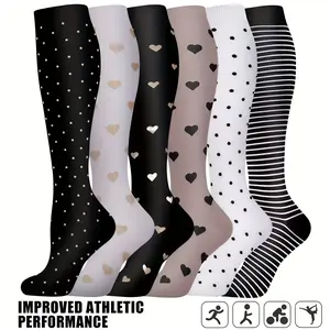 Long-Lasting Support Socks for Improved Athletic Performance - Polka Dot & Heart Patterns - 6Pack