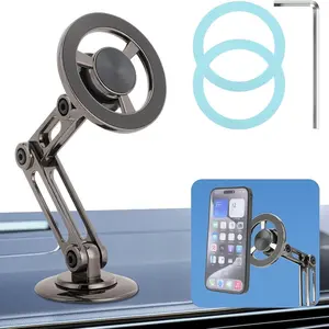 Strong Aluminum Alloy Magnetic Phone Holder for Car Multi-Angle Adjustable Dashboard Windshield Mount with N52 Rubidium Magnet TikTok Viral Multifunctional Car Accessories