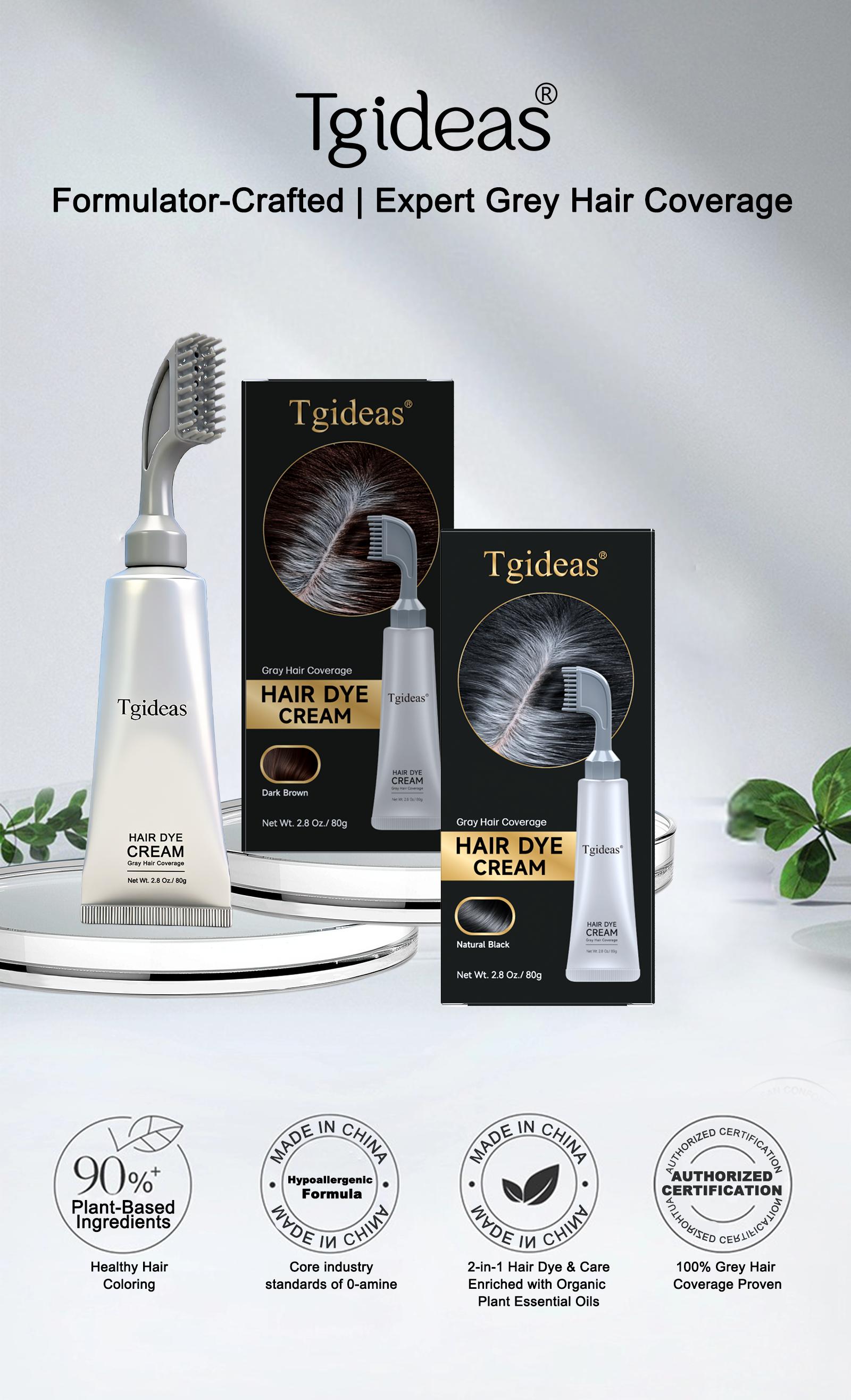 Tgideas Hair Dye Comb / Hair Dye Cream — Portable Home Uset, triple treatment, contains hyaluronic acid, 100% coverage of gray hair, available in black and brown, 1 box (includes hair dyeing tools). #SummerWins #DealsForYouDays