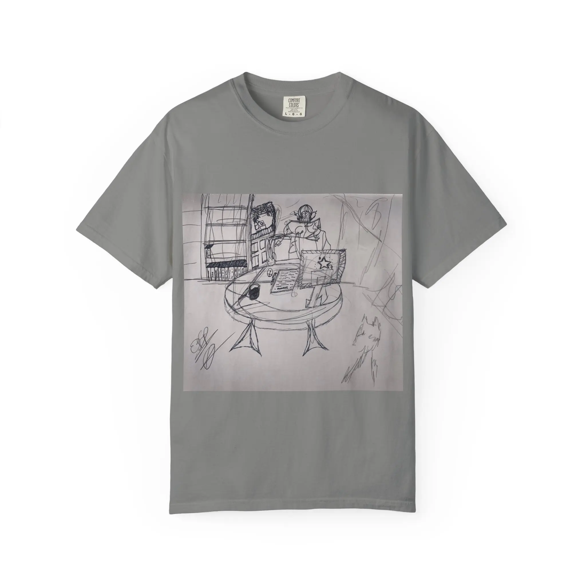 Sketch of Table Scene T-Shirt | Hand-Drawn Room Illustration ~PURPLEHAZE ART on T-shirt
