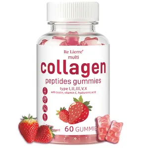 Re Lierre Multi-Collagen Peptides Gummies for Women - Strawberry Flavor, 60 Count - Sugar-Free with Biotin, Vitamin C & Hyaluronic Acid - Supports Hair, Skin, Nails & Joints - Lactose-Free Chewable Supplement
