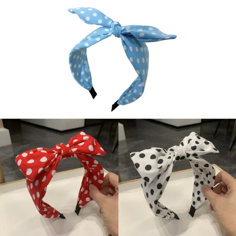 Women's 3pcs Polka Dot Bow Headbands, Vintage Big Bow Fabric Bands, Non-Slip Retro Look Hair Hoops for Daily Wear, Party, Washable Face Use, Headbands For Women