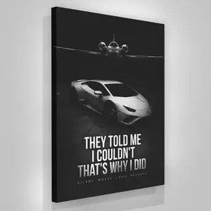 Motivational Supercar Canvas Wall Art, Silent Moves Loud Results Success Quote Poster, Luxury Car Art for Office Man Cave, Inspirational Hustle Culture Wall Decor, Modern Home Gym Garage Decor, 8x12 Inch Framed Canvas Print