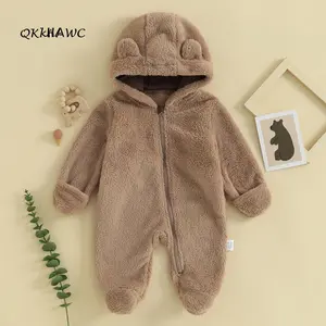 Baby Jumpsuit, Long Sleeve Hooded Zipper Closure Winter Romper Clothes for Boys Girls