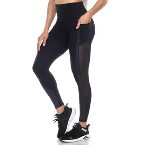 White Mark Women's High Waist Mesh Insert Workout Leggings Extended Sizes