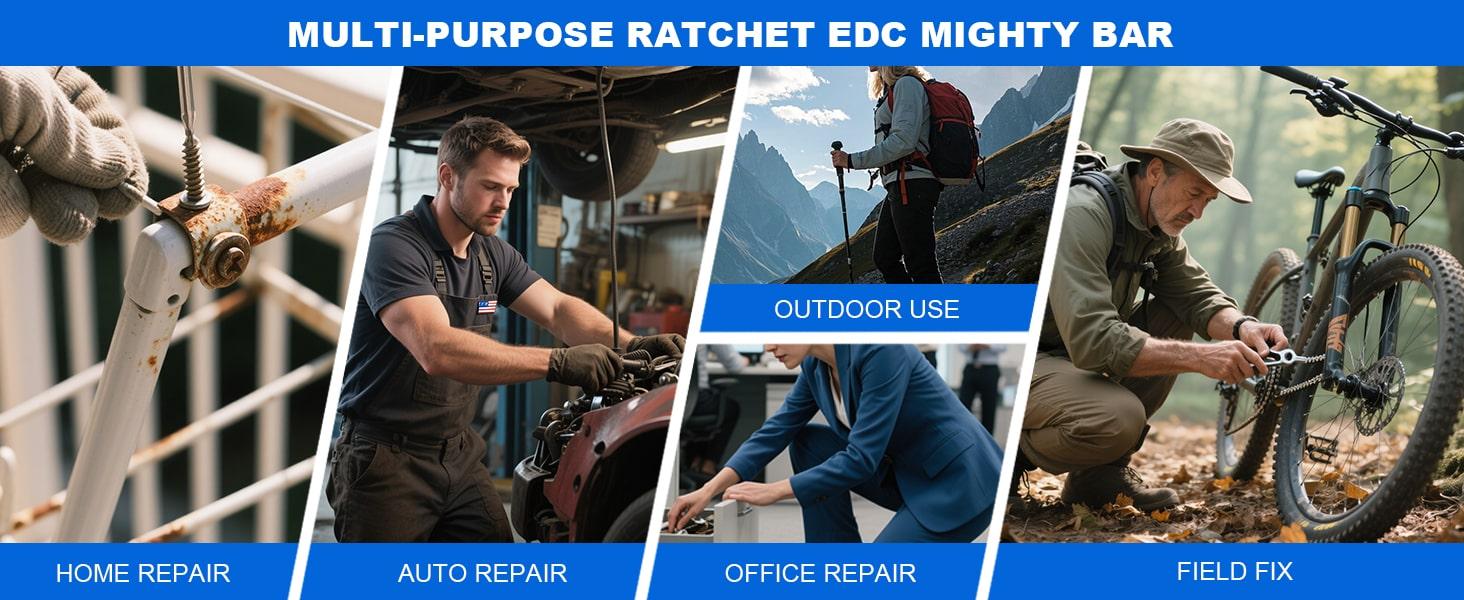 Multi-Functional EDC Pry Bar - Keychain Crowbar & Pocket Tool with Ratchet Screwdriver, Wrench, Box/Bottle Opener for Everyday Carry