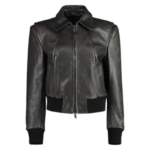 Kylis Black Bomber Leather Jacket